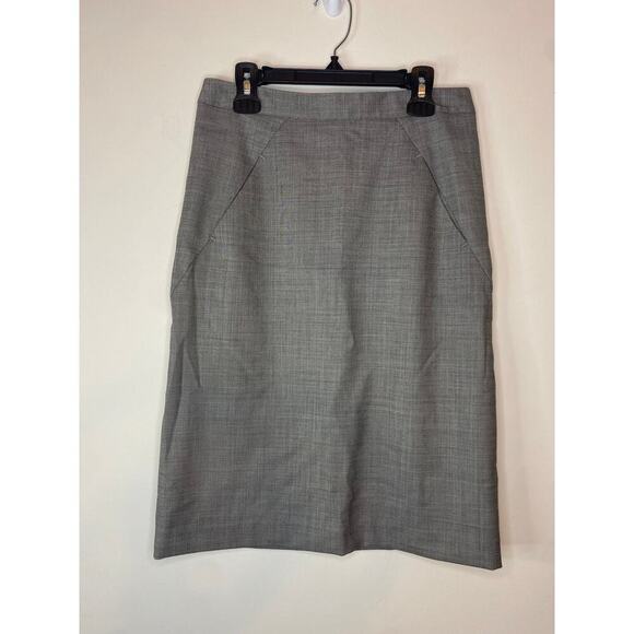 Theory Wool Lane Blend Knee Length Gray Pencil Skirt Pockets Career Size 0 - Picture 1 of 11